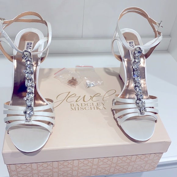 Badgley Mischka rhinestone wedge heel strap sandal - Picture 9 of 12